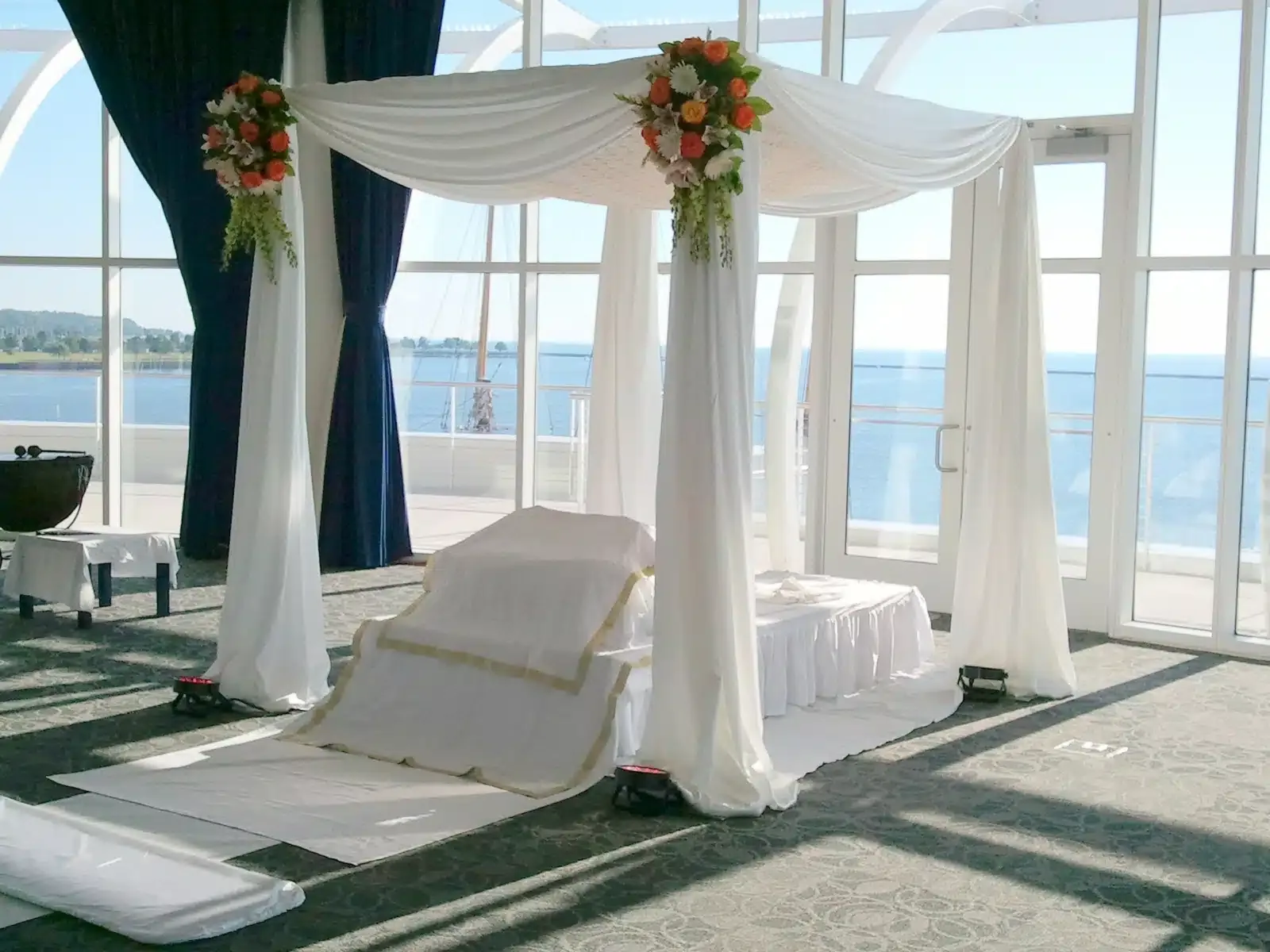 Elegant fabric mandap setup for Indian wedding in Chicagoland