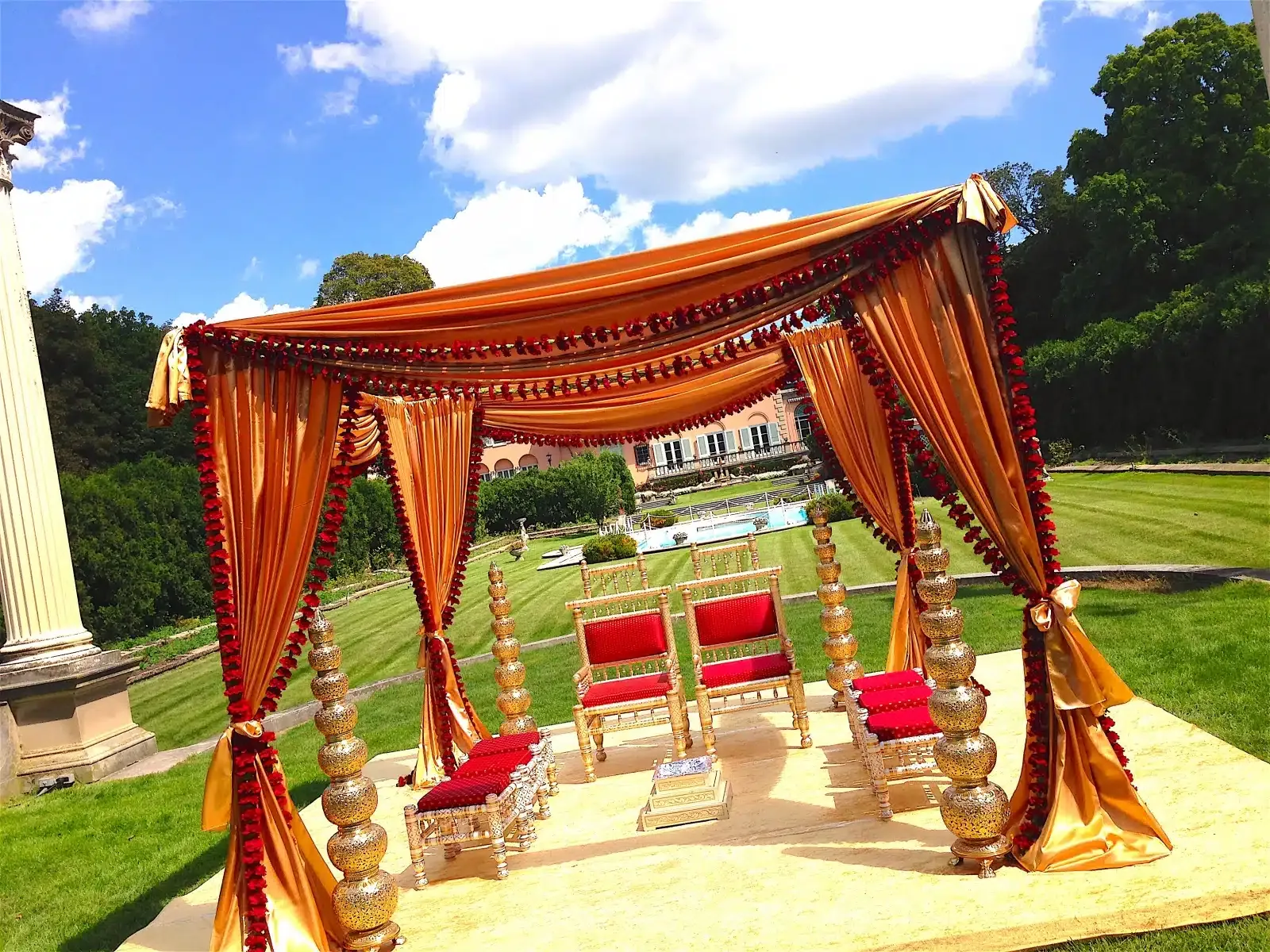 Decorative fabric mandap for Indian wedding by Poonam Creations