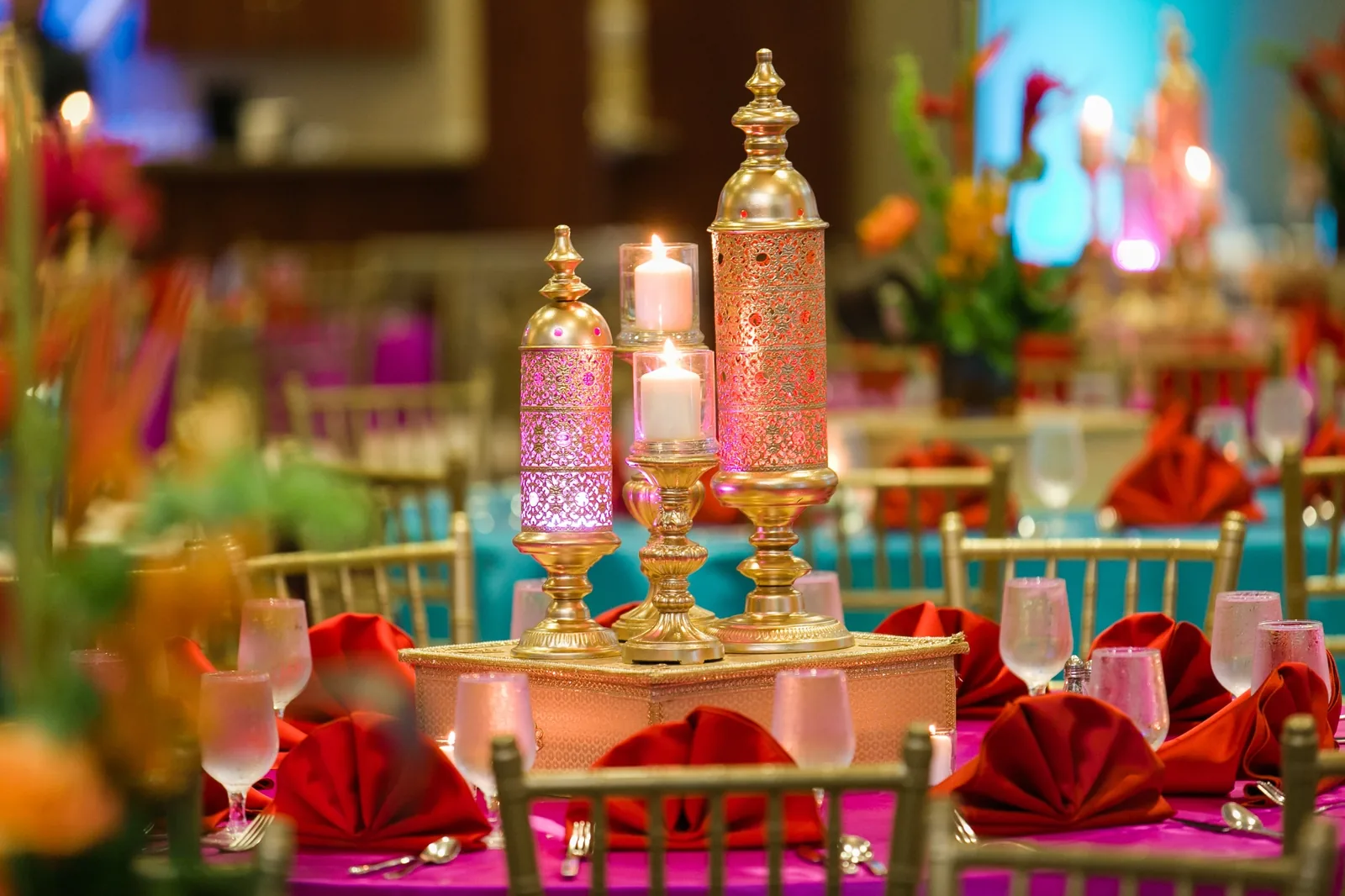 Colorful floral centerpieces for vibrant sangeet or mehndi celebration