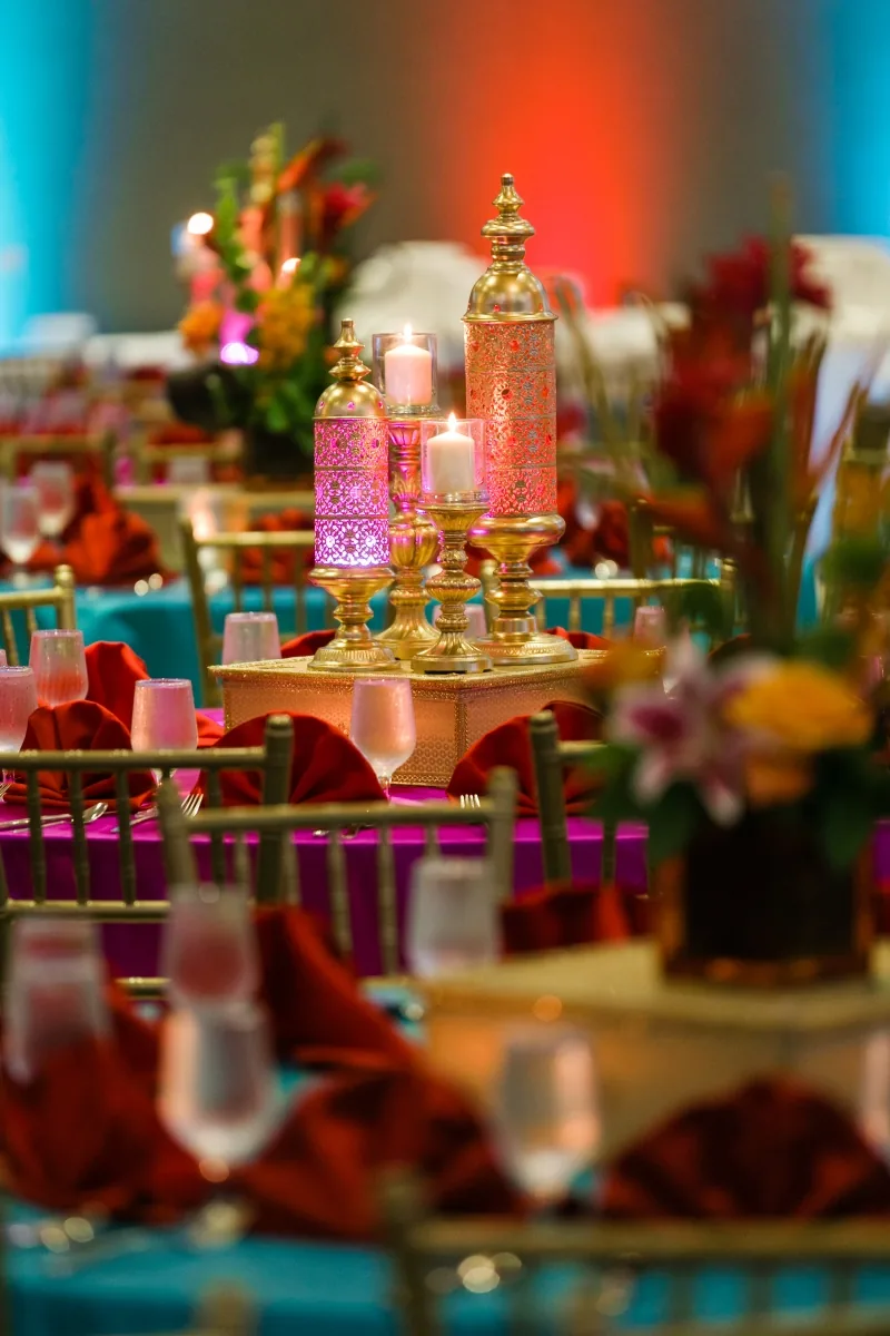 Multi-color floral centerpiece for Indian sangeet celebration