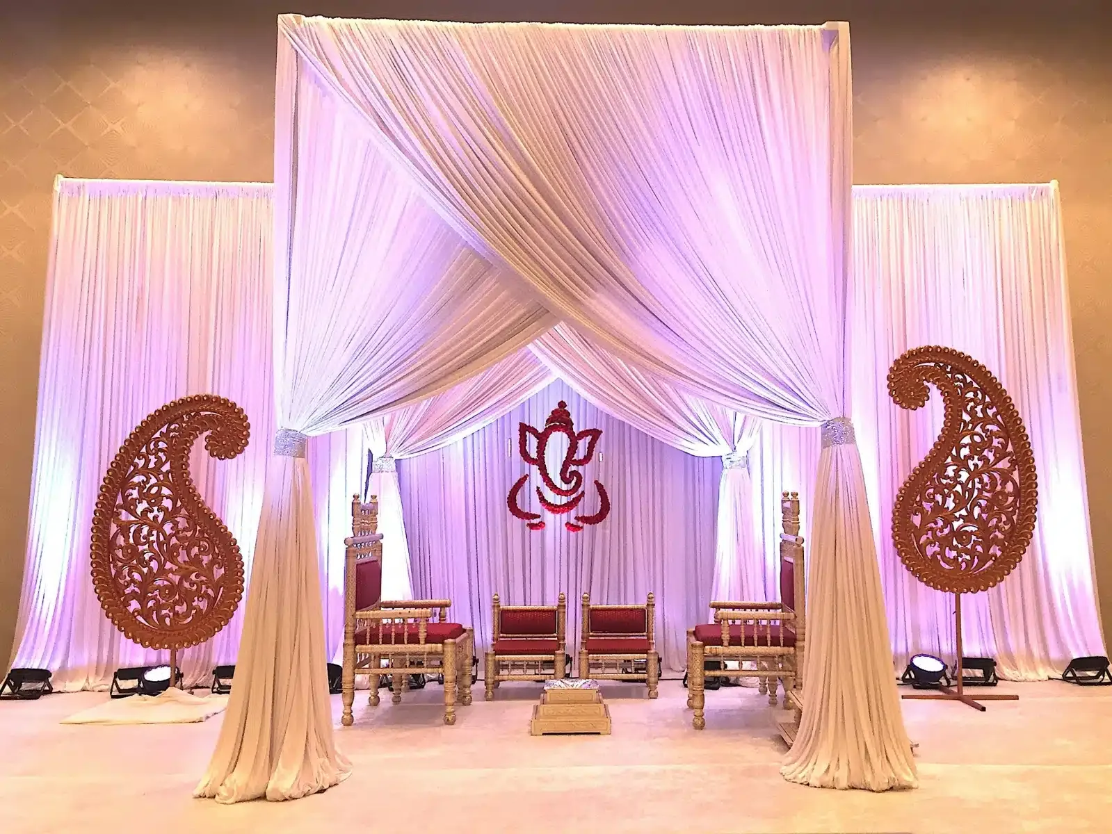 Simple white fabric mandap for clean elegant Indian wedding
