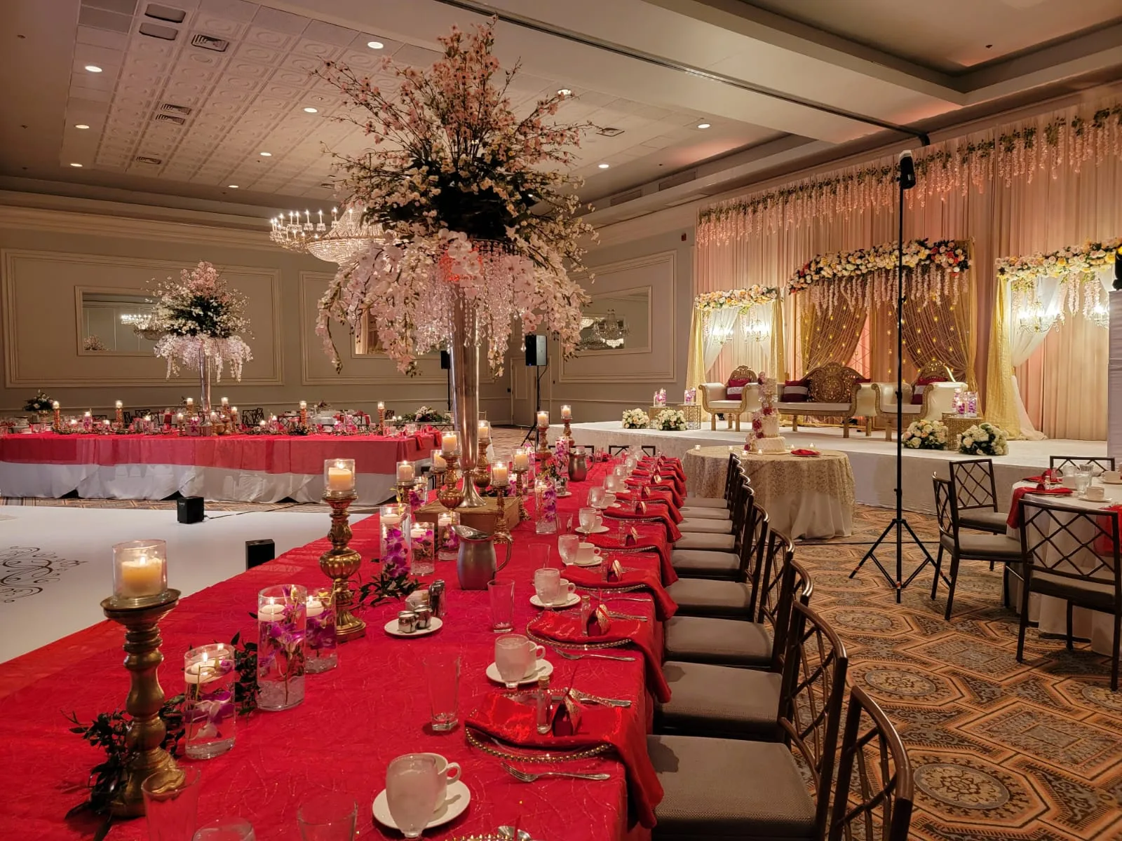 Indian wedding reception decor by Poonam Creations, Chicagoland