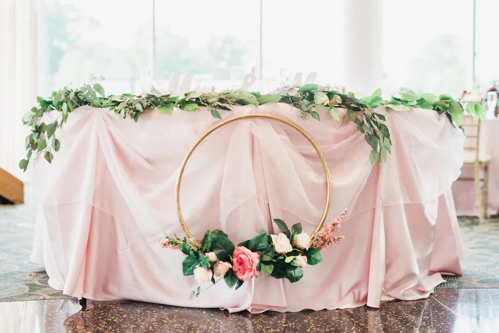 Rustic wood-accented Indian wedding reception decor, Chicagoland