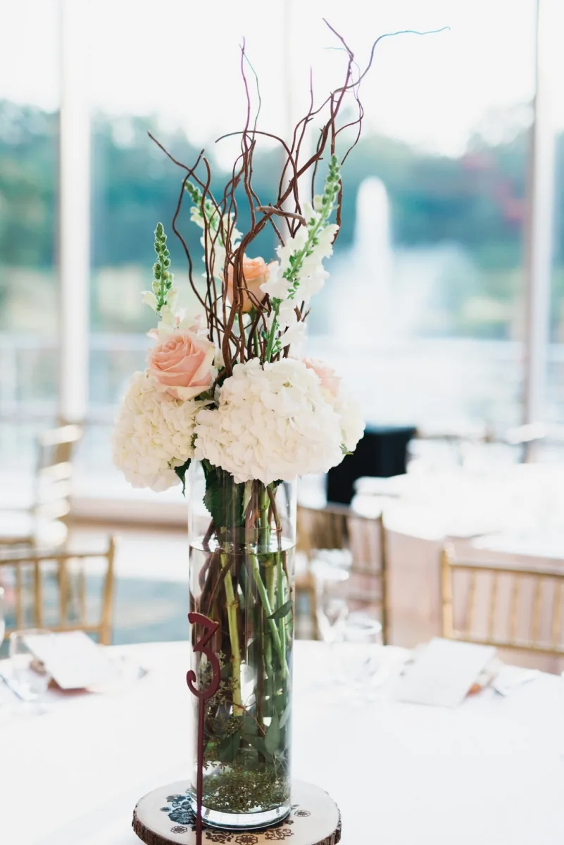 Rustic floral centerpiece at Indian wedding reception, Chicagoland