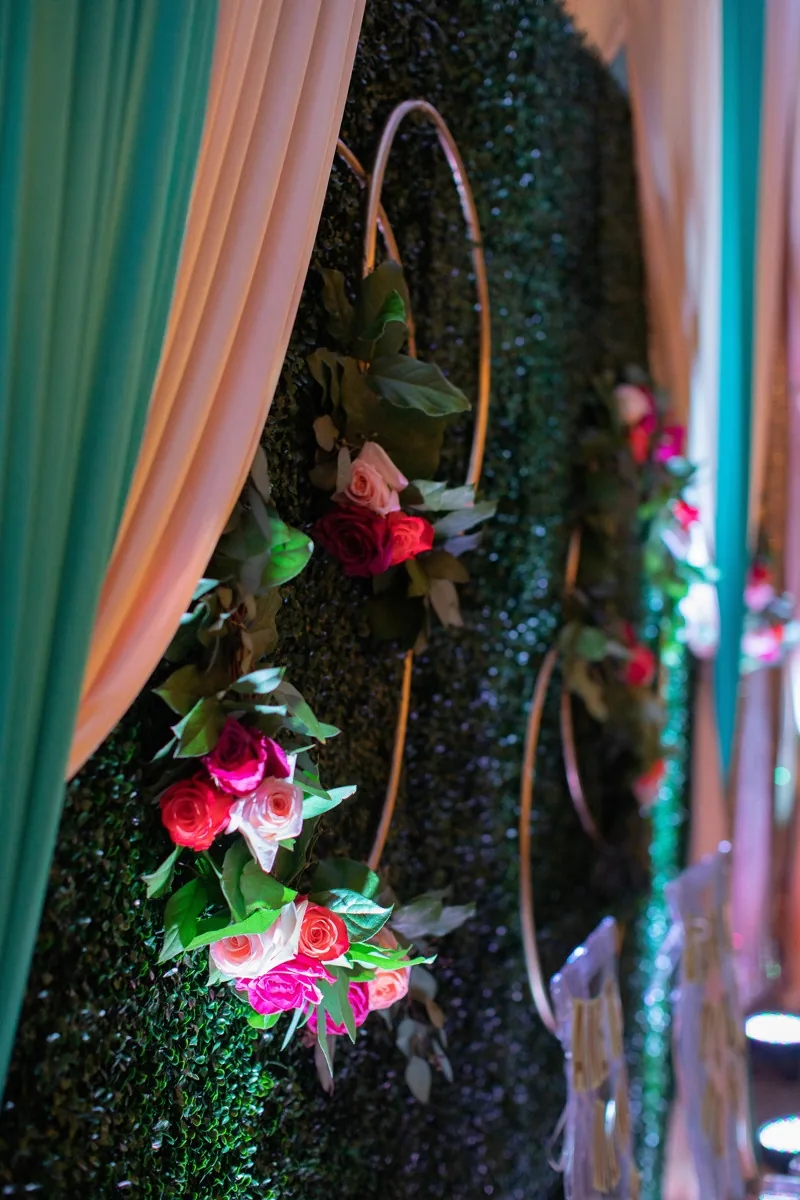 Teal and mint green Indian wedding reception decor, Chicagoland
