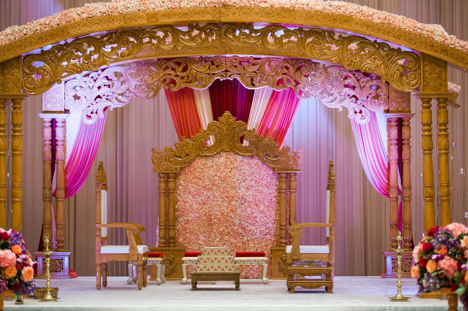 Temple-style mandap close-up detail for Indian wedding